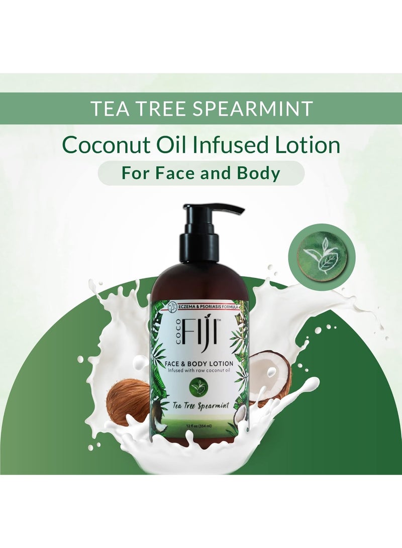 Fiji Coco Fiji Face & Body Lotion Infused With Coconut oil | Lotion for Dry Skin | Moisturizer Face Cream & Massage Lotion for Women & Men | Tea Tree Spearmint 12 oz, Pack of 1  - Image 4