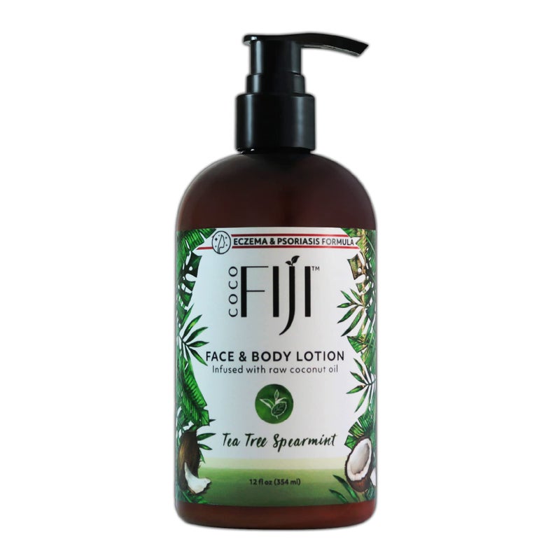 Fiji Coco Fiji Face & Body Lotion Infused With Coconut Oil | Lotion for Dry Skin | Moisturizer Face Cream & Massage Lotion for Women & Men | Tea Tree Spearmint 12 oz, Pack of 1 - Image 1