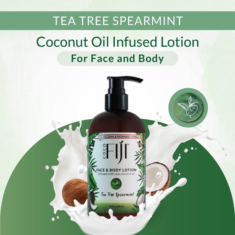 Fiji Coco Fiji Face & Body Lotion Infused With Coconut Oil | Lotion for Dry Skin | Moisturizer Face Cream & Massage Lotion for Women & Men | Tea Tree Spearmint 12 oz, Pack of 1 - Image 3