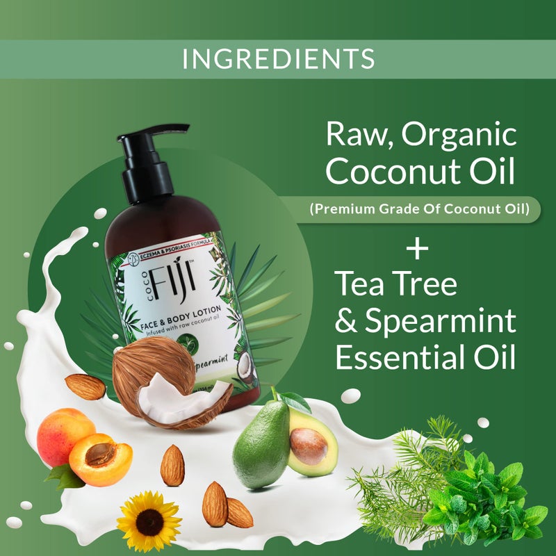 Fiji Coco Fiji Face & Body Lotion Infused With Coconut Oil | Lotion for Dry Skin | Moisturizer Face Cream & Massage Lotion for Women & Men | Tea Tree Spearmint 12 oz, Pack of 1 - Image 5