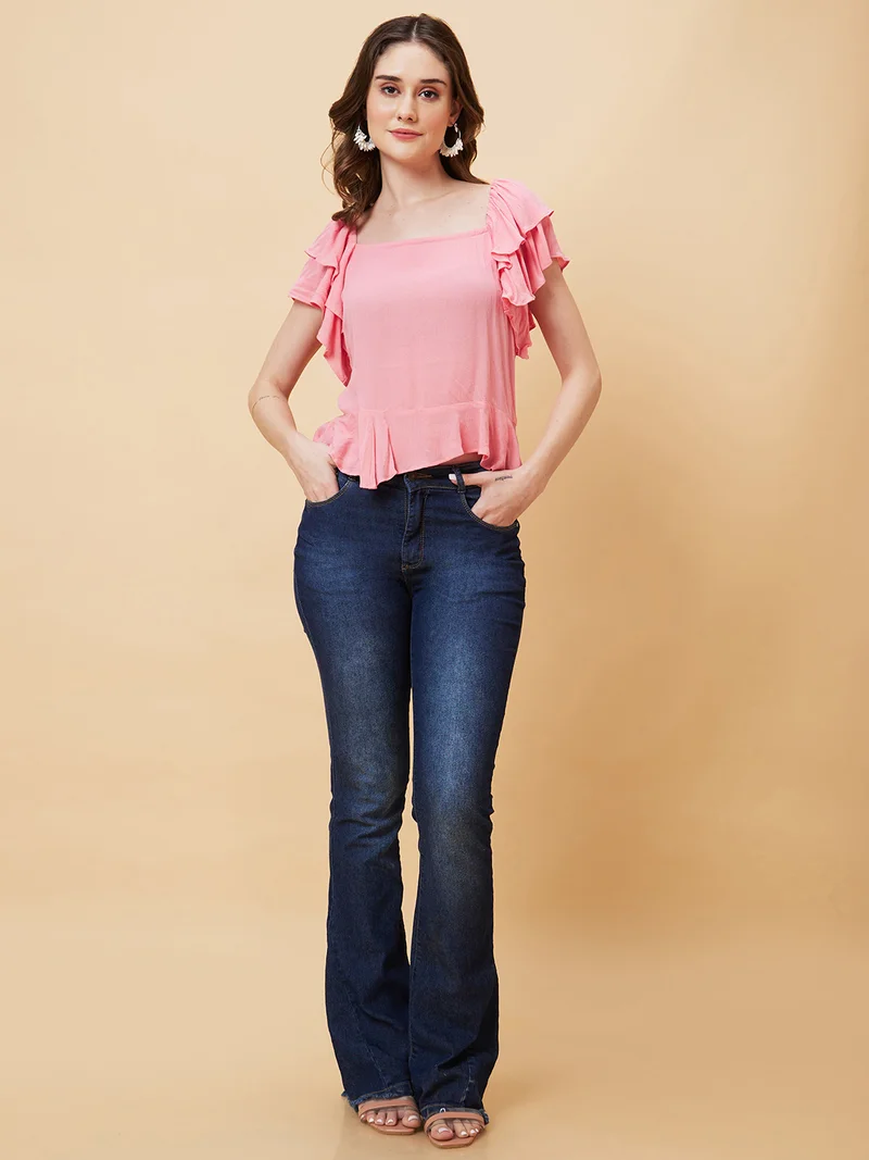 globus Globus Women Flutter Sleeve Peplum Top