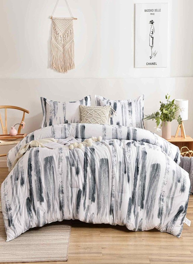Nanko King Comforter Set 3pc, Art Grey White Printed Pattern Reversible Down Alternative Microfiber Bedding - All Season Duvet and 2 Pillowcases Bed Sets Modern for Women Men, Size 104 x 90 Gray - Image 3