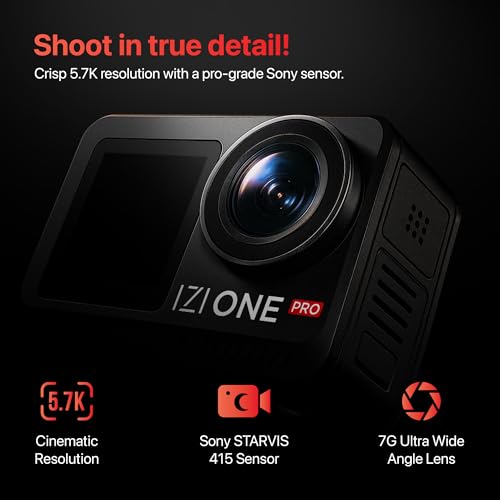 IZI One Pro 5.7k Action Camera | Ultra HD Sony STARVIS Sensor | 20M Body Waterproof | 2 x Battery with 240min Recording | Dual OLED, 6-Axis Gyro Stabilisation | HQ Mic Support | Reels, Vlogs & Bikes - Image 2