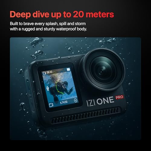 IZI One Pro 5.7k Action Camera | Ultra HD Sony STARVIS Sensor | 20M Body Waterproof | 2 x Battery with 240min Recording | Dual OLED, 6-Axis Gyro Stabilisation | HQ Mic Support | Reels, Vlogs & Bikes - Image 3