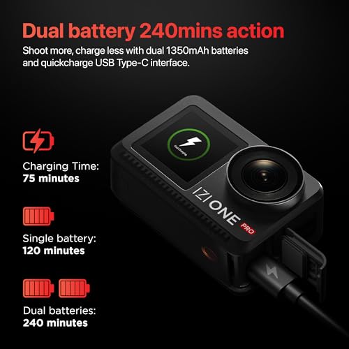 IZI One Pro 5.7k Action Camera | Ultra HD Sony STARVIS Sensor | 20M Body Waterproof | 2 x Battery with 240min Recording | Dual OLED, 6-Axis Gyro Stabilisation | HQ Mic Support | Reels, Vlogs & Bikes - Image 4