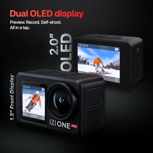 IZI One Pro 5.7k Action Camera | Ultra HD Sony STARVIS Sensor | 20M Body Waterproof | 2 x Battery with 240min Recording | Dual OLED, 6-Axis Gyro Stabilisation | HQ Mic Support | Reels, Vlogs & Bikes - Image 5