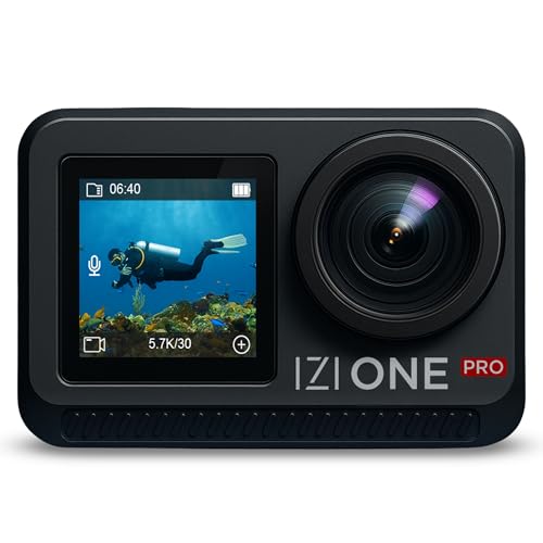 IZI One Pro 5.7k Action Camera | Ultra HD Sony STARVIS Sensor | 20M Body Waterproof | 2 x Battery with 240min Recording | Dual OLED, 6-Axis Gyro Stabilisation | HQ Mic Support | Reels, Vlogs & Bikes - Image 1