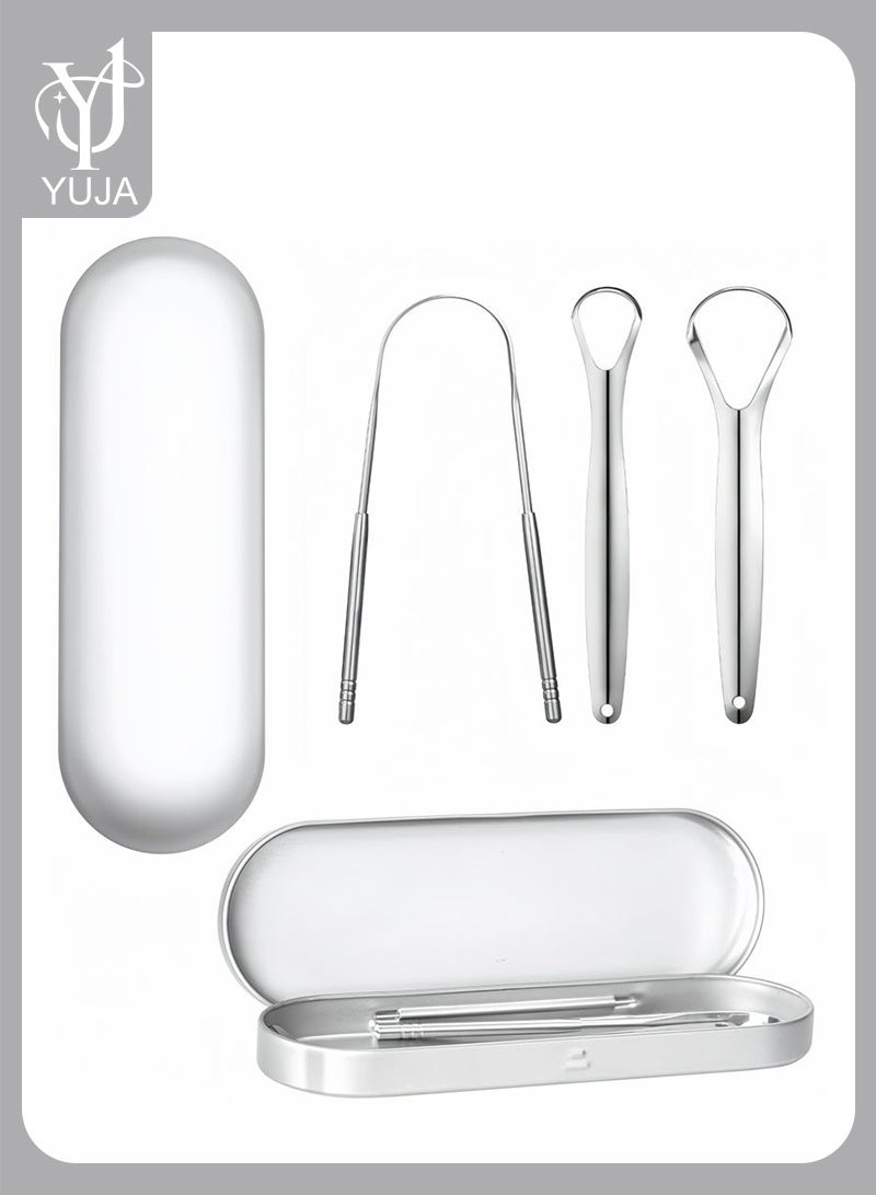 YUJA 3PCS Tongue Cleaner with Storage Case, Portable Tongue Sc, Stainless Steel Oral Tongue Cleaners, Easy to use Tongue Scrapers for Adults Kids, Professional Tongue Scrapers for Fresher Breath in Seconds - Image 1