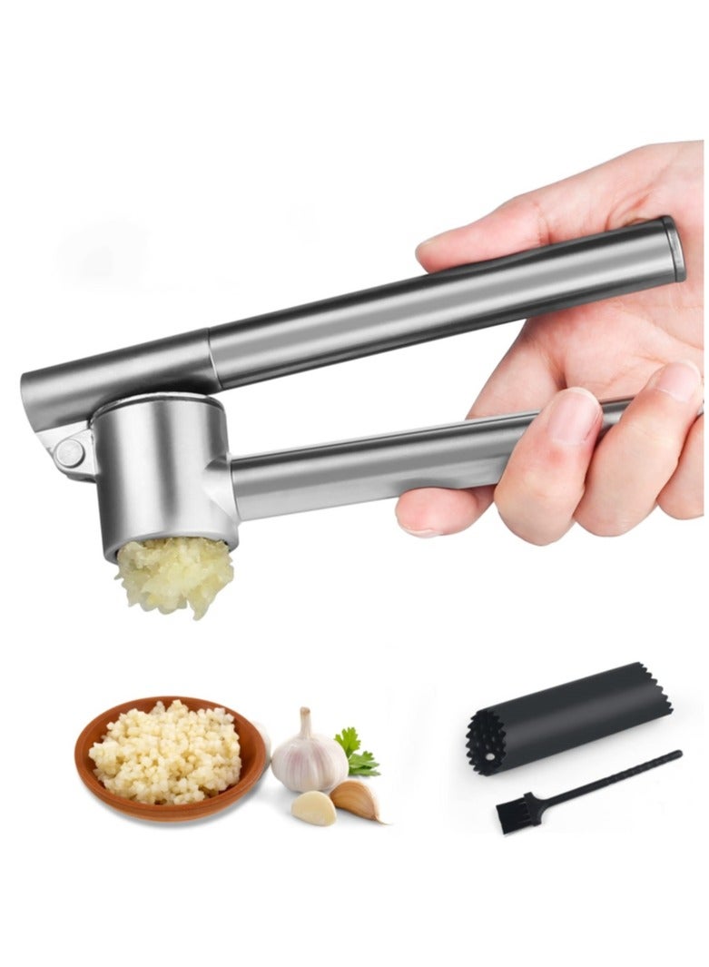 صحة هوم مجموعة هراسة ثوم مُطوّلة، مفرمة ثوم من الستانلس ستيل 304، تصميم قابل للفصل ثقيل التحمل ومقاوم للصدأ، مع مقشّر وفرشاة تنظيف - Image 1