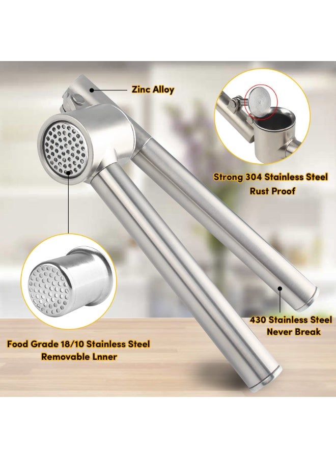 صحة هوم مجموعة هراسة ثوم مُطوّلة، مفرمة ثوم من الستانلس ستيل 304، تصميم قابل للفصل ثقيل التحمل ومقاوم للصدأ، مع مقشّر وفرشاة تنظيف - Image 2