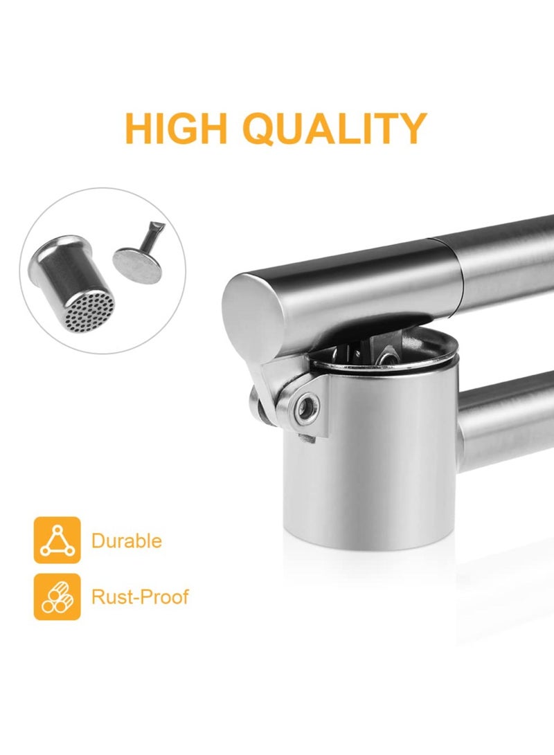 صحة هوم مجموعة هراسة ثوم مُطوّلة، مفرمة ثوم من الستانلس ستيل 304، تصميم قابل للفصل ثقيل التحمل ومقاوم للصدأ، مع مقشّر وفرشاة تنظيف - Image 4