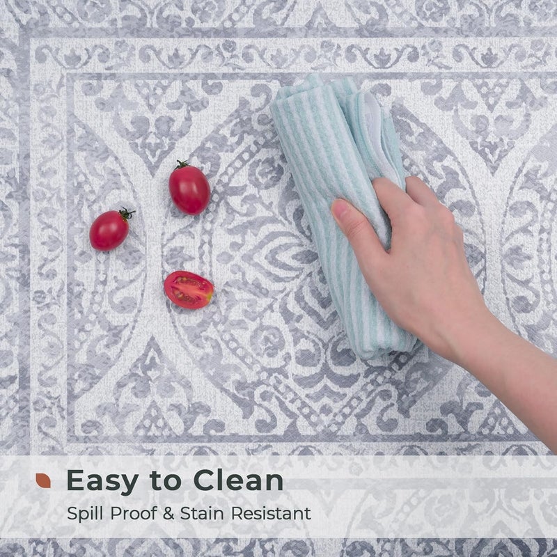 Fresh Mint 2 Piece Set Boho Kitchen Mats for Floor Bohemian Distressed Anti Fatigue Kitchen Rugs Vintage Farmhouse Cushioned Kitchen Runners for Standing Waterproof & Non-Skid Comfort, Gray - Image 4