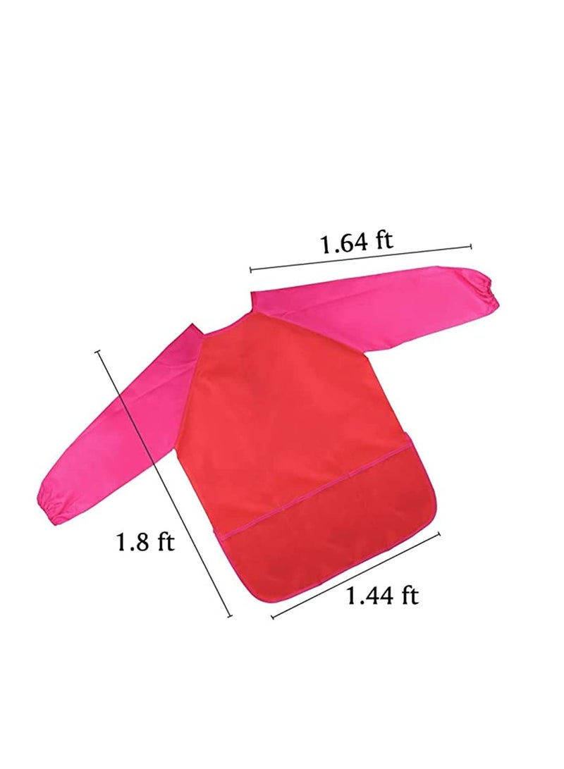 KASTWAVE Waterproof Art Smock,4 Pcs Kids Art Aprons Children's Art Smock Long Sleeve with 3 Roomy Pockets for Child 2 - 6 Years Gifts, Kids Drawing Supplies (Rose Red, Dark Blue, Yellow, Big Red) - Image 3