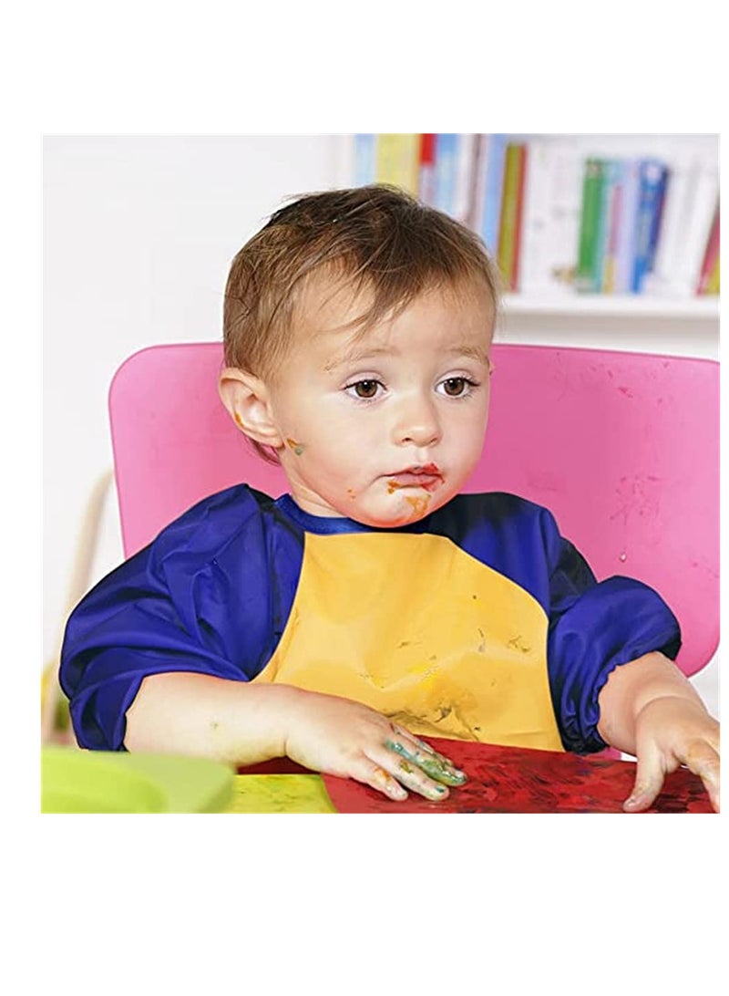KASTWAVE Waterproof Art Smock,4 Pcs Kids Art Aprons Children's Art Smock Long Sleeve with 3 Roomy Pockets for Child 2 - 6 Years Gifts, Kids Drawing Supplies (Rose Red, Dark Blue, Yellow, Big Red) - Image 5