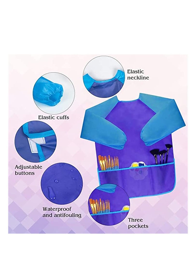 KASTWAVE Waterproof Art Smock,4 Pcs Kids Art Aprons Children's Art Smock Long Sleeve with 3 Roomy Pockets for Child 2 - 6 Years Gifts, Kids Drawing Supplies (Rose Red, Dark Blue, Yellow, Big Red) - Image 2