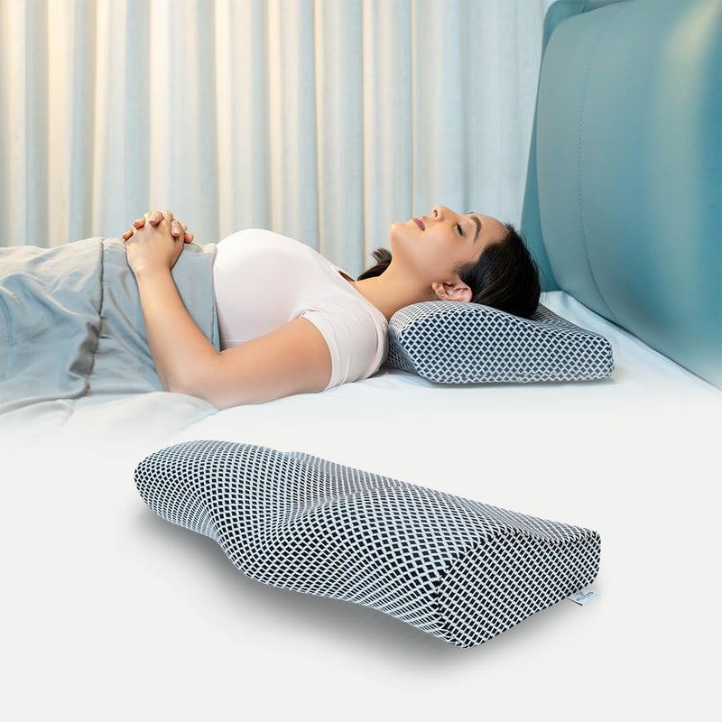 WELLGIVER Wellgiver Cervical Memory Foam Pillow for Neck Pain 2 Year Warranty 19 x 11 x 4 Inch Standard Orthopedic Pillow Spondylitis NecK Shoulder Pain Washable Jacquard Midnight Blue Cover Pack of 2 - Image 1