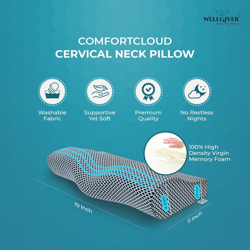 WELLGIVER Wellgiver Cervical Memory Foam Pillow for Neck Pain 2 Year Warranty 19 x 11 x 4 Inch Standard Orthopedic Pillow Spondylitis NecK Shoulder Pain Washable Jacquard Midnight Blue Cover Pack of 2 - Image 2