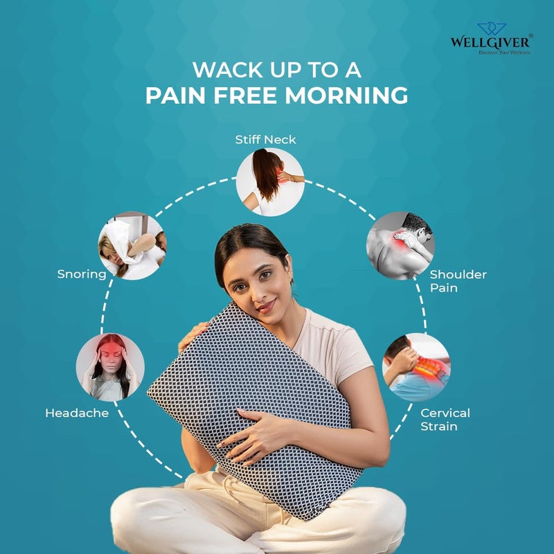WELLGIVER Wellgiver Cervical Memory Foam Pillow for Neck Pain 2 Year Warranty 19 x 11 x 4 Inch Standard Orthopedic Pillow Spondylitis NecK Shoulder Pain Washable Jacquard Midnight Blue Cover Pack of 2 - Image 3