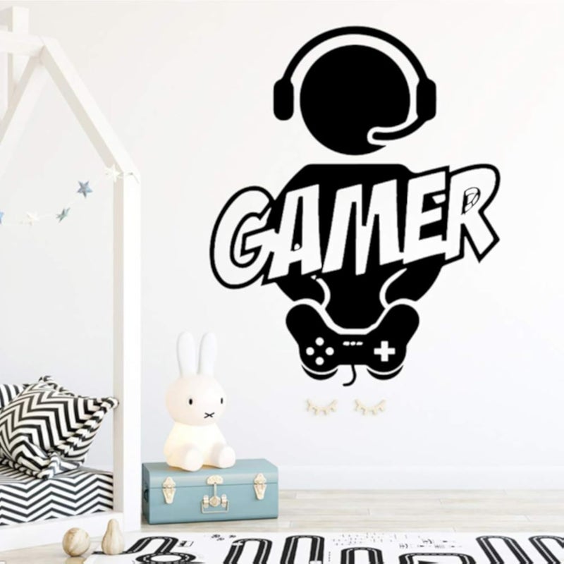 Carved Gamer Wall Sticker Vinyl Mural Wallpaper For Kids Room Decoration Decals Boys Ps4 Gaming Poster Decor Door Sticker,Black, 43cm X 53cm