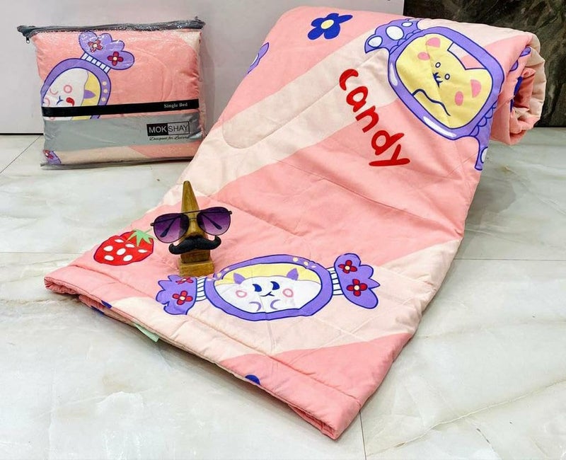 BLENZZA DECO بيلينزا ديكو™ غلاسي قطن لحاف سرير مفرد قابل للعكس للأطفال 1 وملاءة سرير مفرد 1 مع غطاء وسادة 1 (تصميم 4) (من 0 إلى 8 سنوات) - Image 1