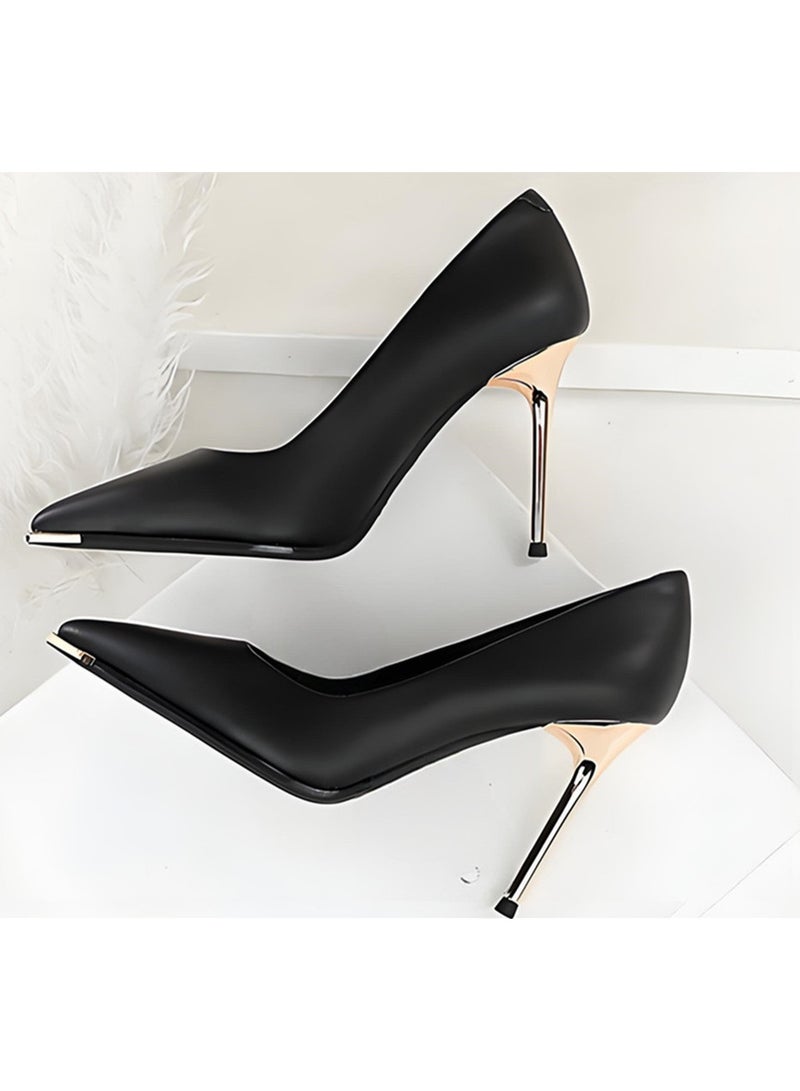 بيج تري المضخات النسائية مغلقة أشارت إصبع القدم الكعب العالي الحزب فستان الأحذية الأسود 9.5CM - Image 3