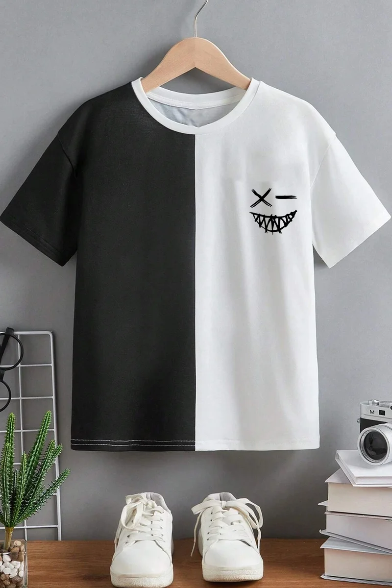 ONLYTRENDWEAR Kids Cartoon Face Cotton Tshirt 3-4 Years Old Black