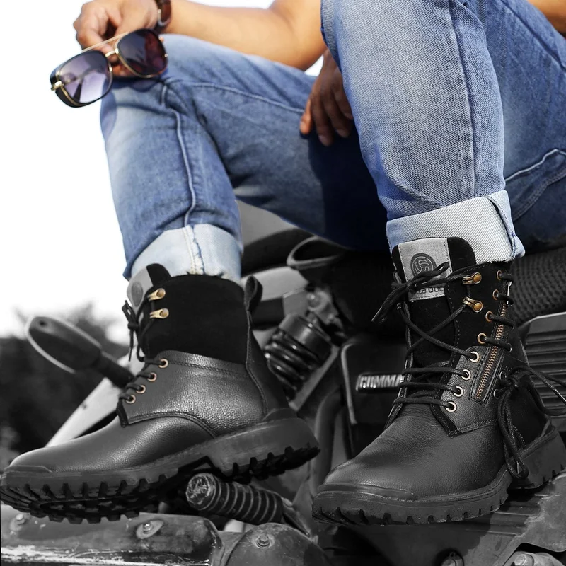Bacca Bucci Black Combat Boots Black High Top Combat Boots for Men | Best Price UAE