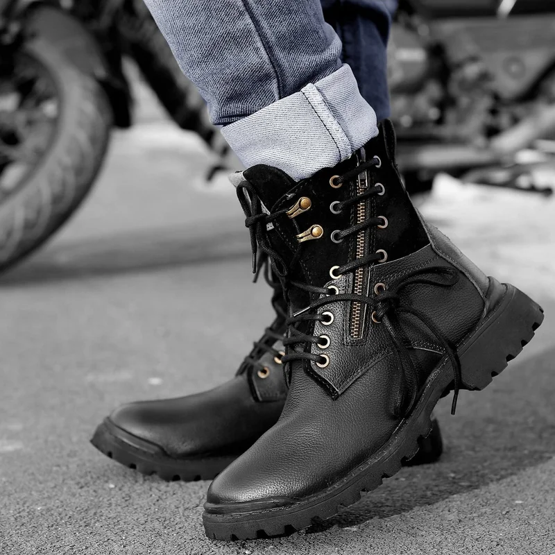Bacca Bucci Black Combat Boots Black High Top Combat Boots for Men | Best Price UAE