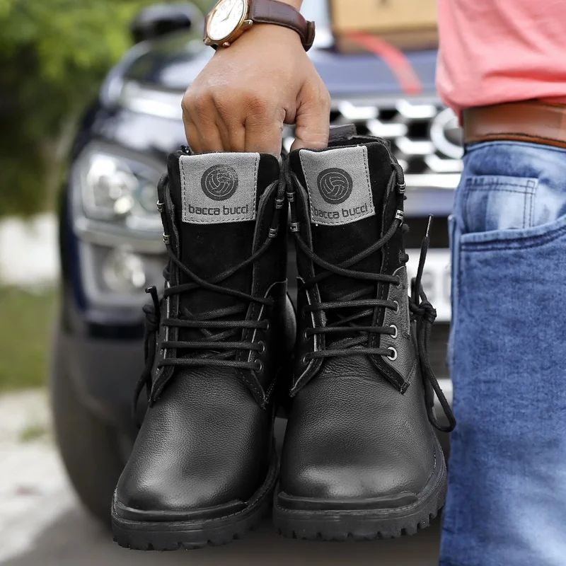 Bacca Bucci Black Combat Boots Black High Top Combat Boots for Men | Best Price UAE