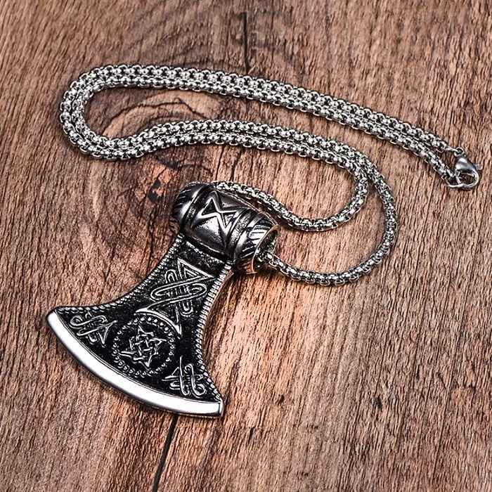 Chavin Vintage Nordic Viking Lun Flour Ax Steel Necklace