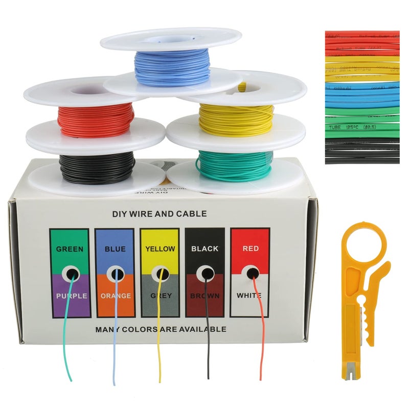 BOJACK 30 AWG Flexible Silicone Wire Electric Wire Hook up Wire Kit 300V Cables with Plus 20 2mm Heat Shrink Tubings and a Mini Wire Stripper5 Colors 3281Ft Each Color 30AWG - Image 2