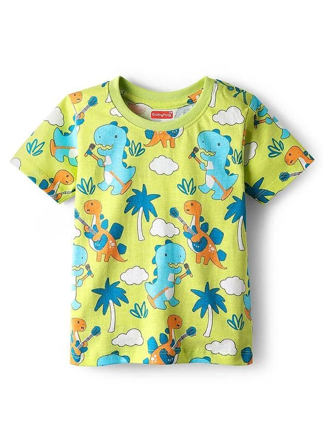 Babyhug Babyhug Cotton Knit Half Sleeves T-Shirt and Pajama Set with Dino Print - Light Green