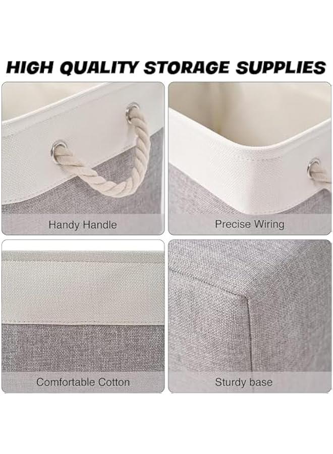 HOOKOR 3 Pack Storage Bins,Cotton Rope Woven Basket Collapsible Organizer With Handles Storage Cube Box for Storage,for Organizing, Classroom Kids Toy Bins, Closet, Baby Nursery Baskets (White-Grey) - Image 3