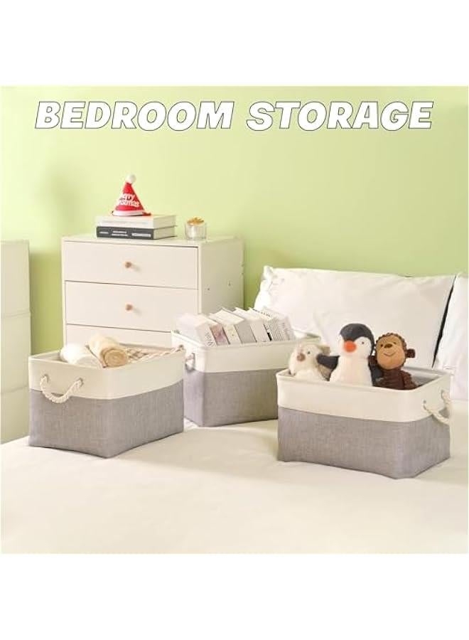 HOOKOR 3 Pack Storage Bins,Cotton Rope Woven Basket Collapsible Organizer With Handles Storage Cube Box for Storage,for Organizing, Classroom Kids Toy Bins, Closet, Baby Nursery Baskets (White-Grey) - Image 4