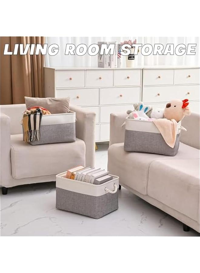 HOOKOR 3 Pack Storage Bins,Cotton Rope Woven Basket Collapsible Organizer With Handles Storage Cube Box for Storage,for Organizing, Classroom Kids Toy Bins, Closet, Baby Nursery Baskets (White-Grey) - Image 5