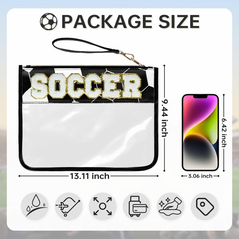 PPeen Soccer Gifts Makeup Bag with Chenille Letter Patch, for Boys 8-12 Football Stuff Kids Soccers Bag coach gifts Soccer Training Equipment Chenille Letter Clear Zipper Toiletry Pouch - Image 3