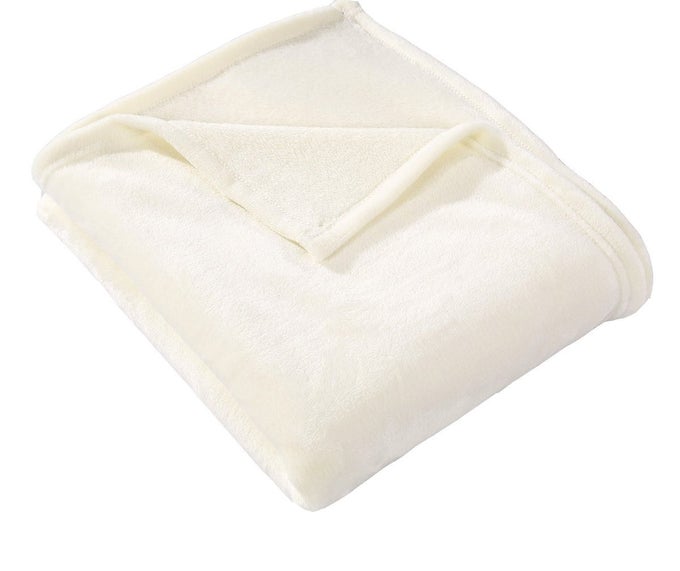 FLANNEL FLEECE THROW BLANKET IVORY SUPER SOFT PLUSH MICROFIBER SOLID BLANKET FOR COUCH BED CHAIR SOFA FUZZY COZY LIGHTWEIGHT 50X60 INCH