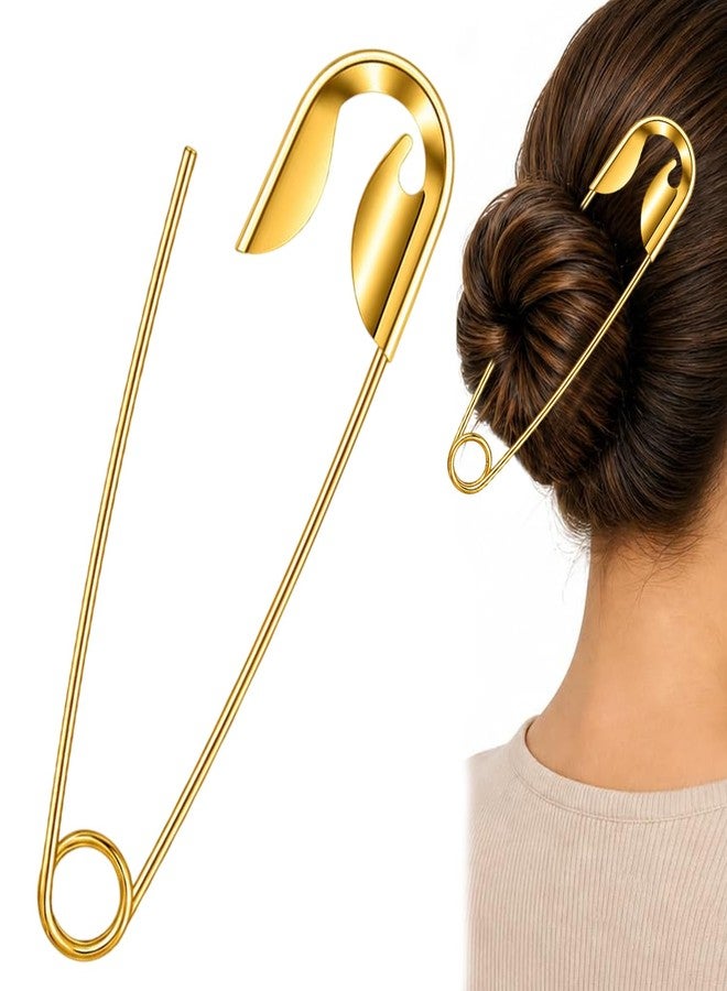 VAMA FASHIONS Anti Tarnish Oversized Safety Hairpin Stainless Steel Large Metal Hair Pin Clutcher Claw Clip Updos Durable Alloy Juda Hairstyle Tool for Women & Girls (Gold Oversized Safety Pin) - Image 1