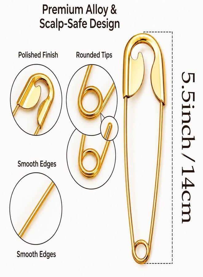 VAMA FASHIONS Anti Tarnish Oversized Safety Hairpin Stainless Steel Large Metal Hair Pin Clutcher Claw Clip Updos Durable Alloy Juda Hairstyle Tool for Women & Girls (Gold Oversized Safety Pin) - Image 2