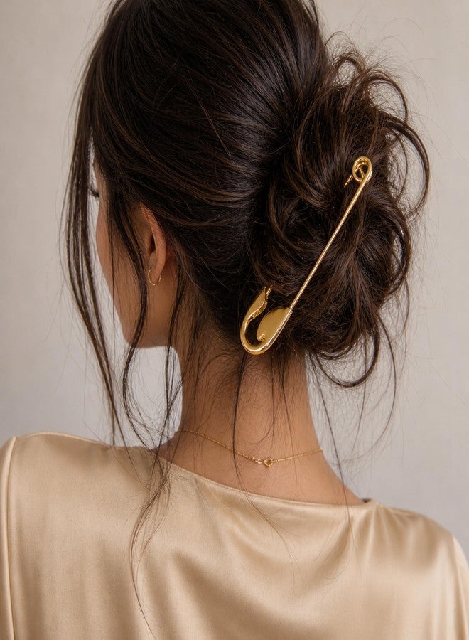 VAMA FASHIONS Anti Tarnish Oversized Safety Hairpin Stainless Steel Large Metal Hair Pin Clutcher Claw Clip Updos Durable Alloy Juda Hairstyle Tool for Women & Girls (Gold Oversized Safety Pin) - Image 3