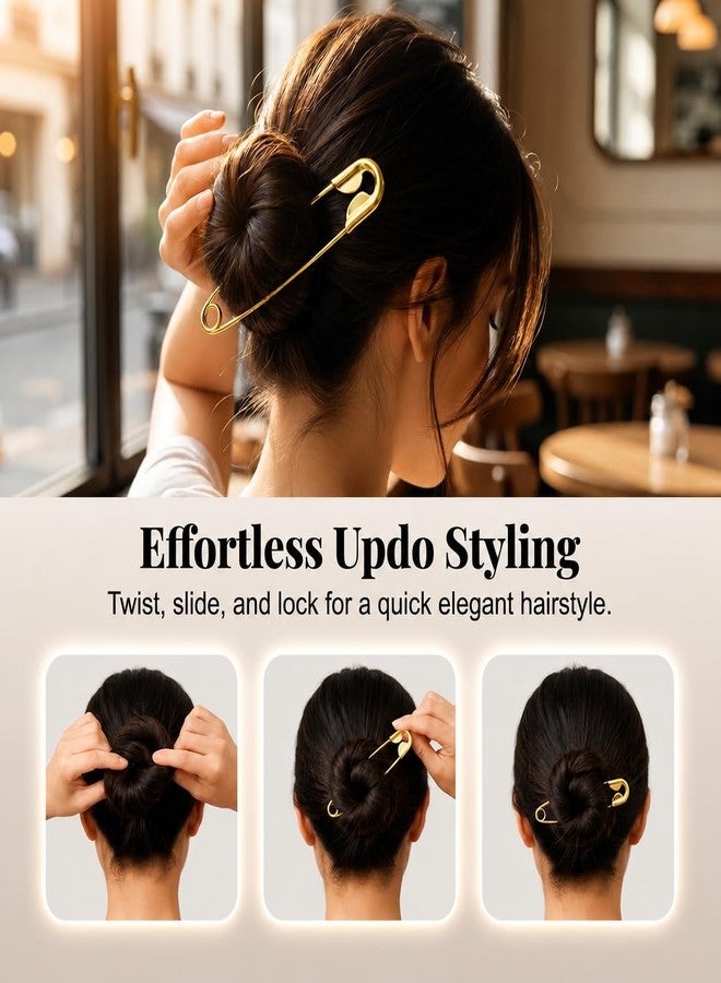 VAMA FASHIONS Anti Tarnish Oversized Safety Hairpin Stainless Steel Large Metal Hair Pin Clutcher Claw Clip Updos Durable Alloy Juda Hairstyle Tool for Women & Girls (Gold Oversized Safety Pin) - Image 4