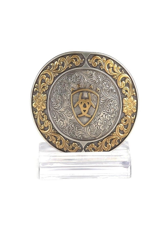 ARIAT Floral Oval Belt Buckle - Silver and Gold Western Cowboy Belt Buckle - Image 3