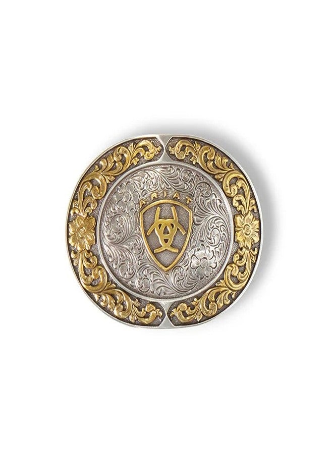 ARIAT Floral Oval Belt Buckle - Silver and Gold Western Cowboy Belt Buckle - Image 1