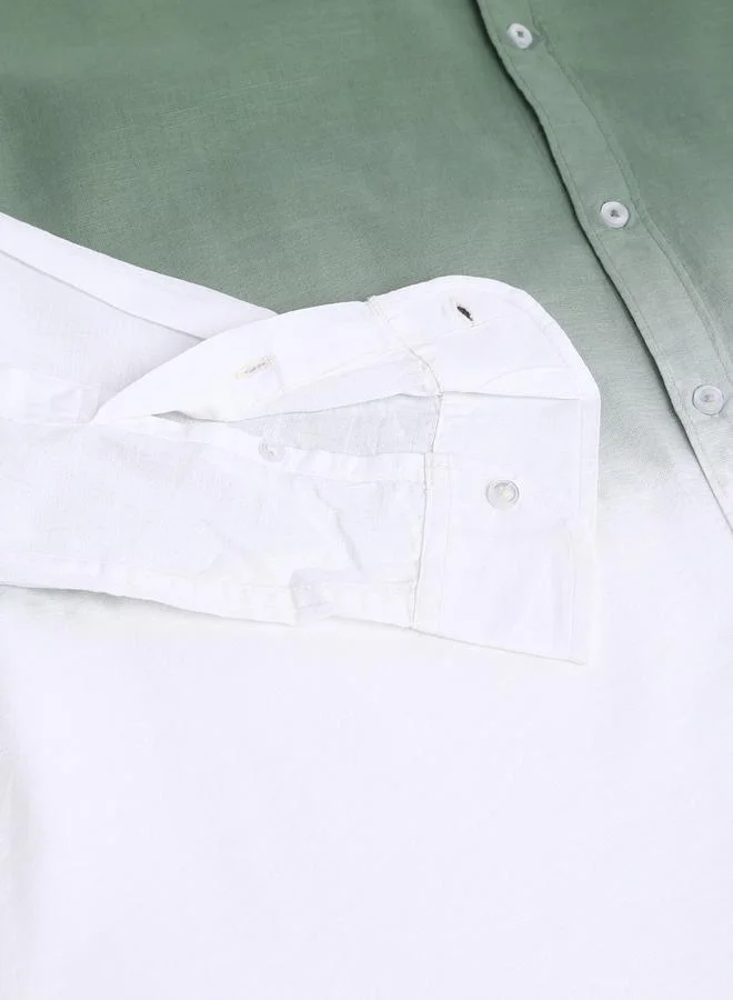 Dennis Lingo Slim Fit Dusty Green Men's Solid Shirt, Mandarin Collar, Full Sleeves, 100% Cotton