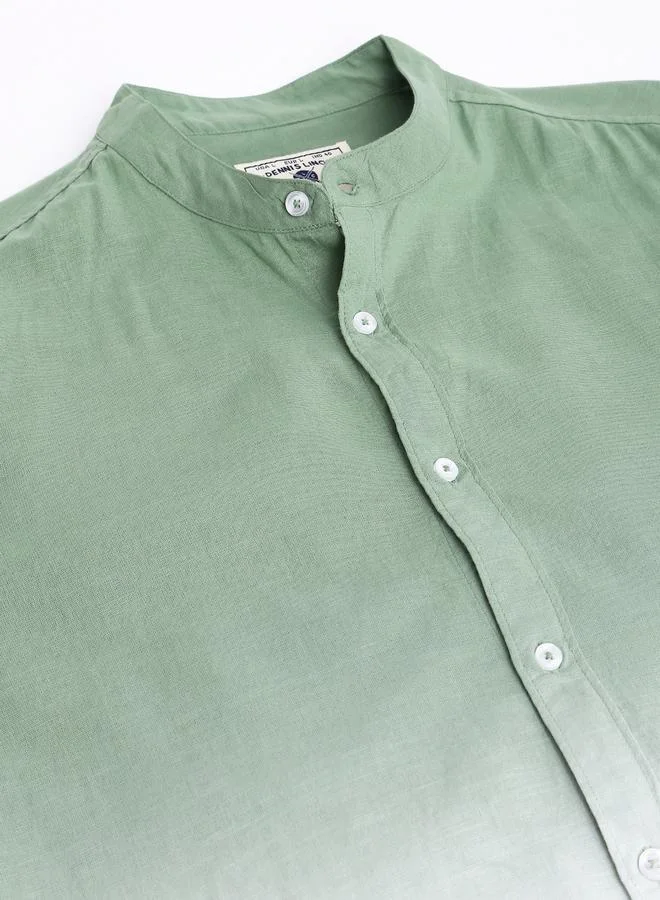 Dennis Lingo Slim Fit Dusty Green Men's Solid Shirt, Mandarin Collar, Full Sleeves, 100% Cotton