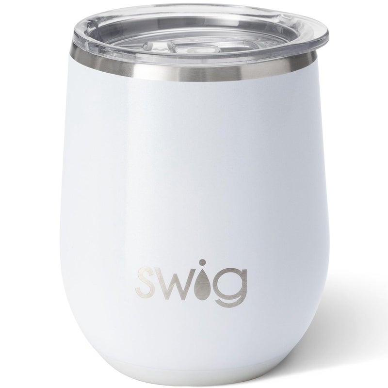 Swig Life 12oz Wine Tumbler with Lid Stainless Steel Dishwasher Safe Portable Triple Insulated Wine Tumbler Diamond White