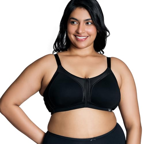 NYKD by Nykaa Women’s Full Support M-Frame Heavy Bust Everyday Cotton Bra | Non-Padded | Wireless | Full Coverage| Bra, NYB101, Black, 40D, 1N - Image 1
