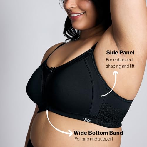 NYKD by Nykaa Women’s Full Support M-Frame Heavy Bust Everyday Cotton Bra | Non-Padded | Wireless | Full Coverage| Bra, NYB101, Black, 40D, 1N - Image 4