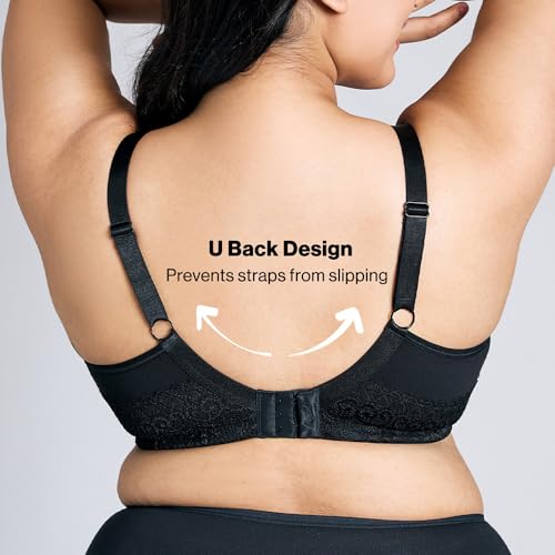 NYKD by Nykaa Women’s Full Support M-Frame Heavy Bust Everyday Cotton Bra | Non-Padded | Wireless | Full Coverage| Bra, NYB101, Black, 40D, 1N - Image 5