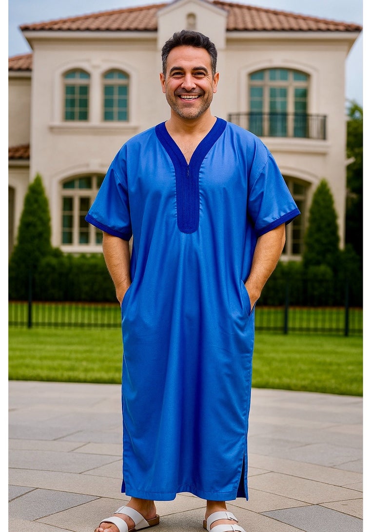 Men's Shirt, Nightgown, Moroccan Robe, Comfortable Men's Gifts Luxury Men's House Robe for Comfort Moroccan Shirt, Men's Summer Shirt, Short Sleeve Shirt, Men's Robe Comfortable Men's Gifts - Image 1